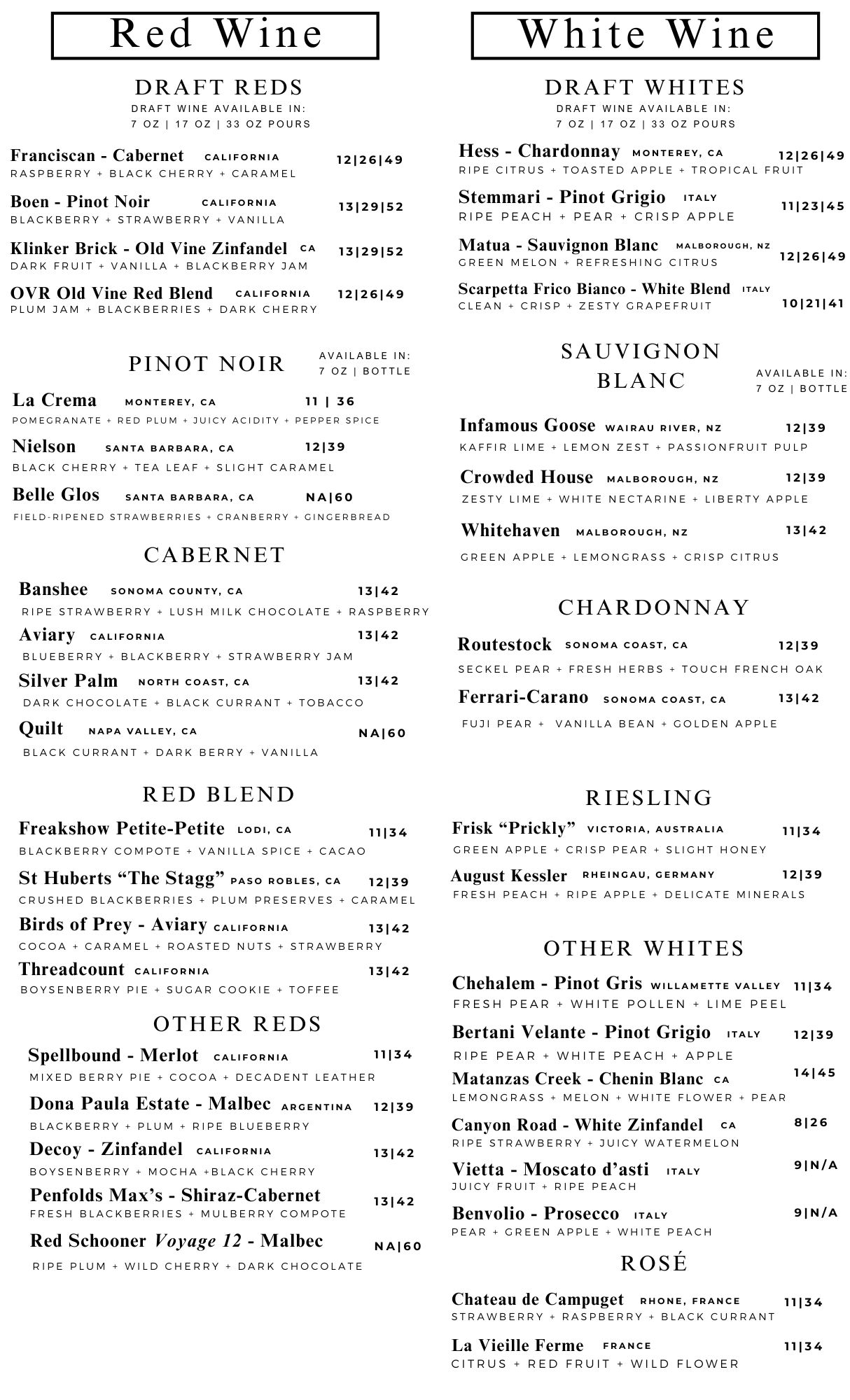 wine menu