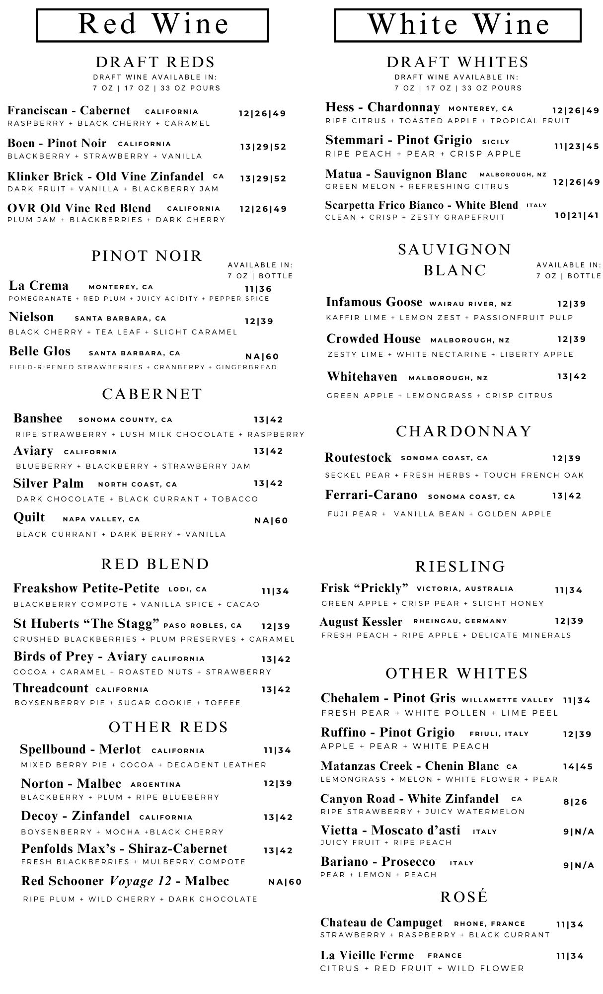 wine menu